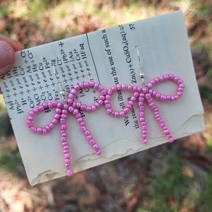 Barbie Pink Delicate Beaded Bow Earrings